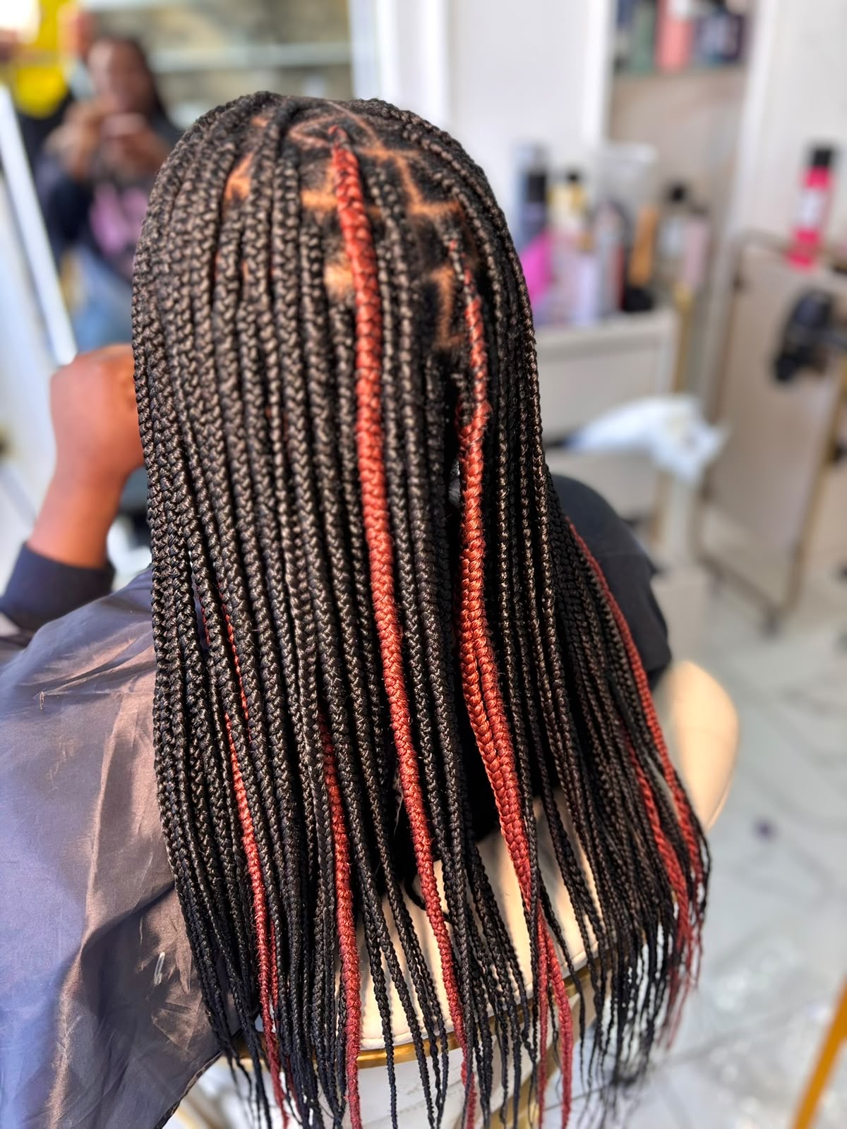 Knotless Braids with Red Highlight